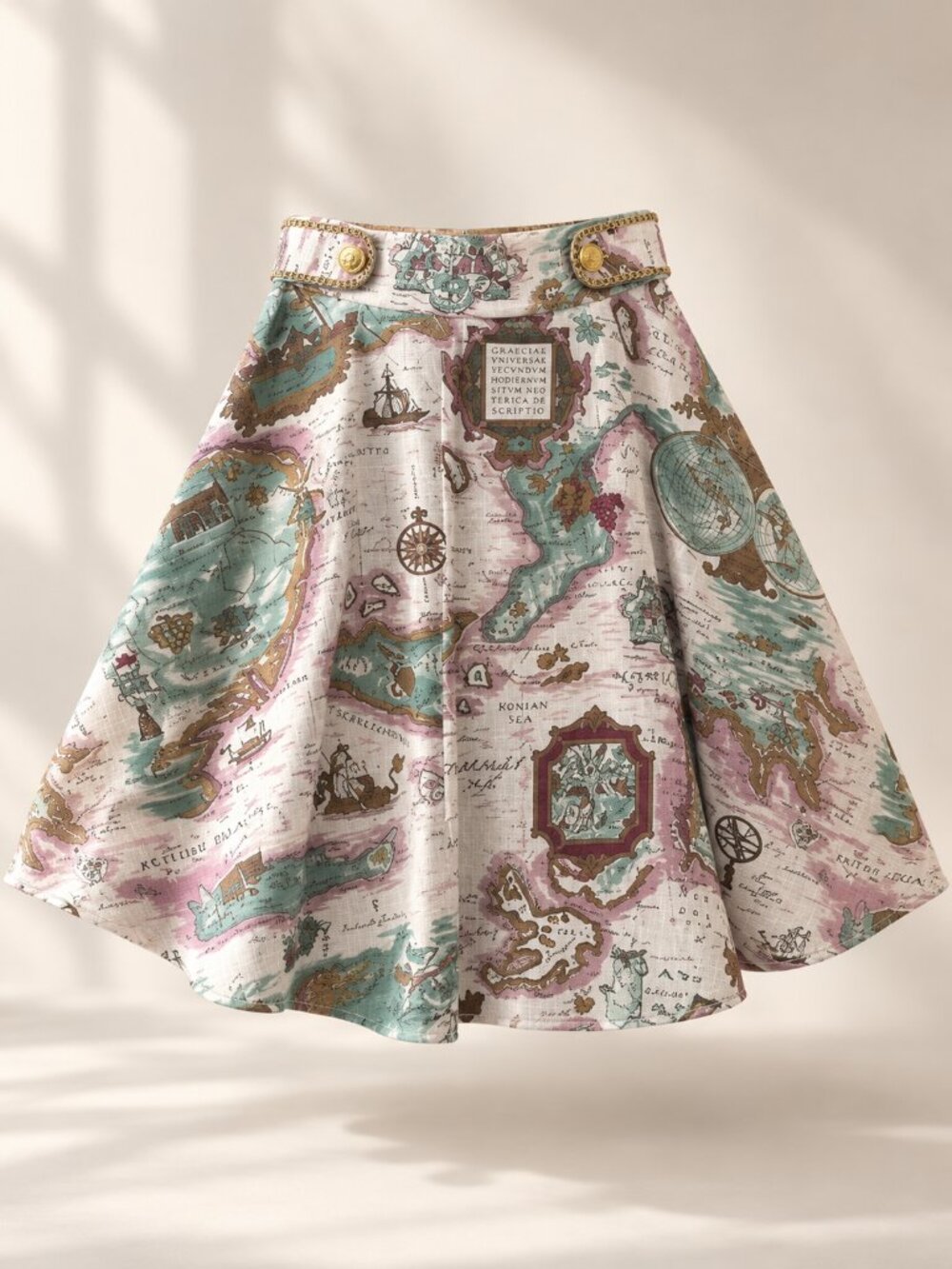 an another angelus Antique Map A Line Skirt XS Academia Retro Bookish